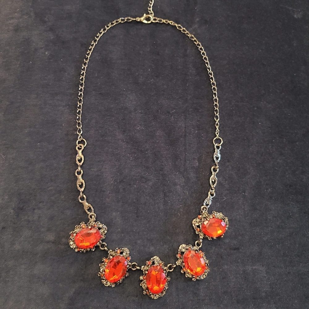 Red Gem Accented Statement Necklace